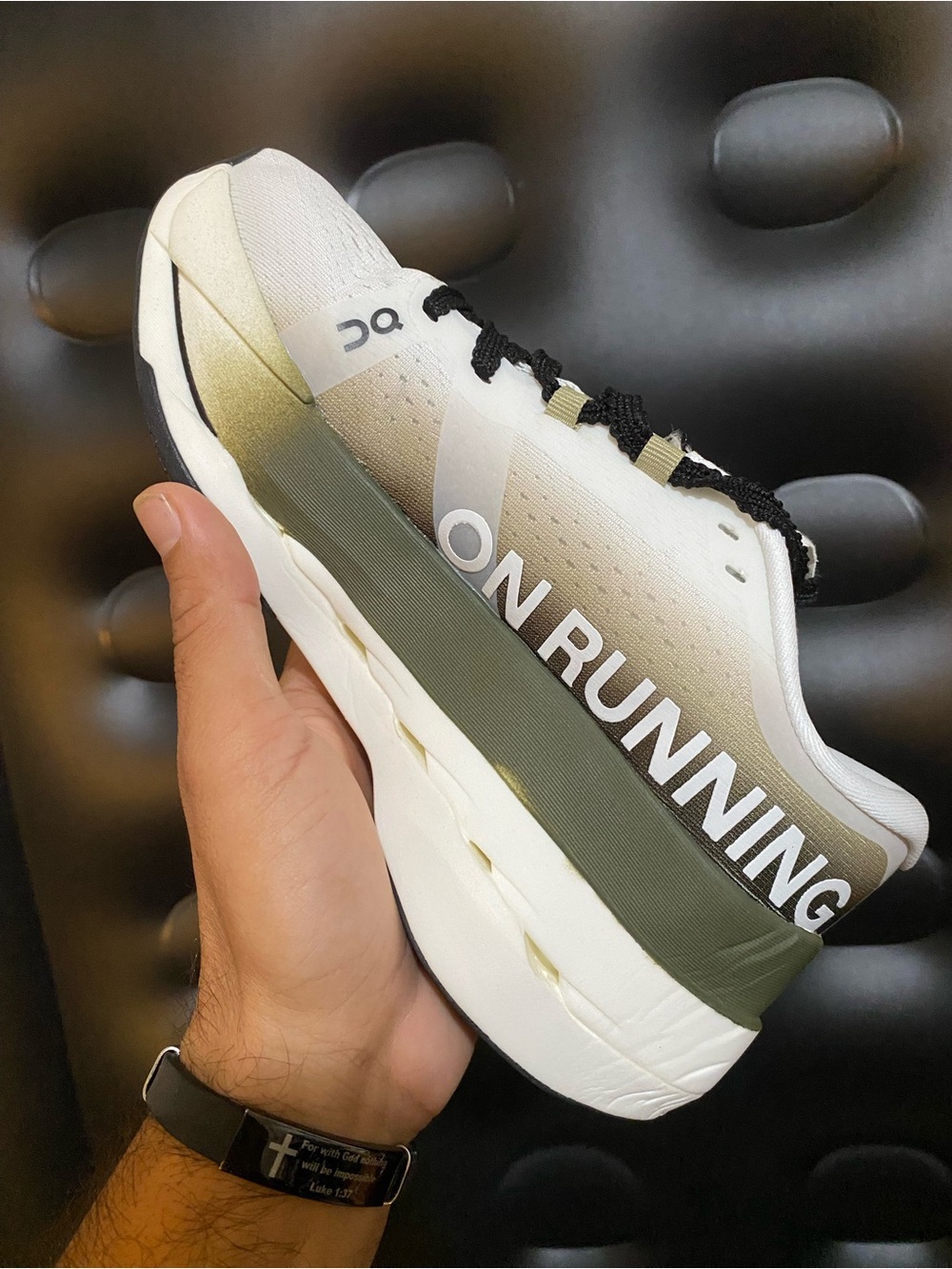 On Running cloudboom max  woman’s Running Shoes — White & Olive